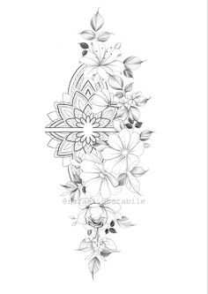 a black and white drawing of flowers