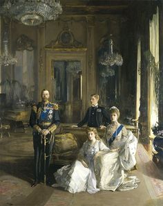 a painting of three people in formal dress