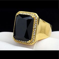 New 100% Authentic 14k Gold Plated Lab Diamond Over Solid Stainless Steel (Stamped Stainless Steel) Black Ruby Ring (Ring Is Available In All Sizes From 6 To 13) Just Let Me Know After Purchasing What Size U Want And In Very Reasonable Price Coz Of Holidays... It’s Not Going To Turn Green Or Black Coz It’s 1000”% Authentic Stainless Steel Gold Plated Ring Formal Gold Rings With Black Diamonds, Gold Ring With Black Diamonds, Black Ruby, Steel Stamp, Mens Gold, Plated Ring, Gold Plated Rings, Ruby Ring, Ring Ring