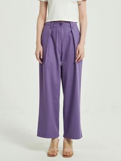 Discover Your New Wardrobe Essential Embrace effortless style and comfort with our Chic Purple High-Waist Wide Leg Trousers for Women. Designed for the modern woman who appreciates both fashion and function, these trousers are a must-have for your wardrobe. Whether you're stepping out for a casual day or dressing up for a night out, these trousers offer versatility and chic appeal. Exceptional Features Season Versatility: Ideal for Spring, Autumn, and Summer, adapting seamlessly to various climates and occasions. Comfortable High Waist Design: The high waist style not only flatters your figure but also ensures comfort all day long. Quality Fabric: Made with premium cotton broadcloth, these trousers promise both durability and breathability. Vintage Charm: The vintage-inspired design adds a Purple Baggy Straight Leg Pants, Chic Solid Cotton Wide Leg Pants, Solid Cotton Bottoms For Workwear, High Waist Wide Leg Pants For Business Casual, High Waist Cotton Wide Leg Work Pants, Non-stretch Solid Color Wide Leg Pants For Work, High Waist Wide Leg Pants For Work, Baggy Wide Leg Pants For Workwear, Spring Wide Leg Cotton Dress Pants