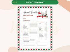 the printable instant christmas game is shown