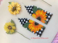 Country Western Fashion, Checkered Pattern Design, Autumn Miller, Seed Beaded Earrings, Bead Earring, Halloween Jewelry, Country Western, Seed Bead Earrings, Fringe Earrings