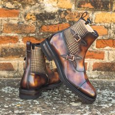 Dowain Octavian Patina Boots - Q by QS Patina Style, Buckle Boot, Handcrafted Boots, Traditional English, Patina Finish, Crocodile Skin, Shoe Tree, English Style, Orange Fabric