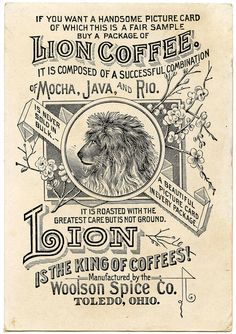 the lion coffee advertises its own business card