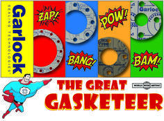 an advertisement for the great gasketter, featuring superheros and other comic characters