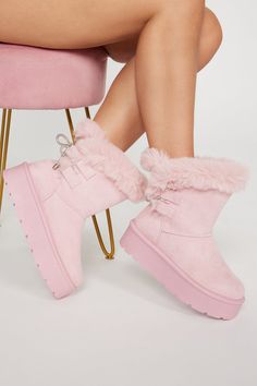 Early Mornings Booties - Pink | Fashion Nova, Shoes | Fashion Nova Pink Fur Boots, Coquette Shoes, Coquette Winter, Birthstone Necklace Mothers, Pink Booties, Early Mornings, Pink Fur, Fresh Shoes, Fur Boots