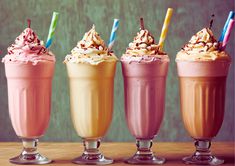 three glasses filled with different types of drinks