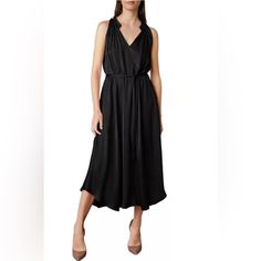 Velvet By Graham & Spencer Sleeveless Midi Dress, Black Size Xl New With Tag Retail $257.00 Details: - V-Neck - Sleeveless - No Sash Belt - Midi Silhouette - Pullover Style Made In Usa Two 100% Viscose Machine Wash Fits True To Size Designed To Hit At Mid Calf Approx. 46" From Back Of Neck To Hem, Based On A Size Small Model Measurements: 5'10" Height, 33.5" Bust, 23.5" Waist, 34.5" Hips, Wearing A Size Small 004 Sleeveless Black Midi Dress For Daywear, Sleeveless Viscose Maxi Dress For Night Out, Black Sleeveless Midi Dress For Daywear, Black Halter Neck Dress For Workwear, Chic Halter Neck Sleeveless Dress For Daywear, Sleeveless Evening Dress In Viscose, Chic Halter Neck Midi Dress For Work, Sleeveless Viscose Midi Dress, Sleeveless Viscose Dresses For Daywear