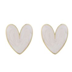 Enamel heart stud earrings with an 18k gold-plated trim. 1.06" W x 1.25" H 18k gold-plated copper / enamel Heart Stud Earrings, Heart Studs, Heart Earrings Studs, 18k Gold, Gold Plate, Copper, Plating, Stud Earrings, Trim