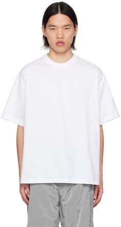 Cotton jersey T-shirt. · Rib knit crewneck · Embroidered logo patch at chest · Vented side seams · Dropped shoulders · Logo hardware at back · Logo graphic printed at back Supplier color: White White Crew Neck T-shirt With Logo Patch, Knit Crewneck, Logo Graphic, White Shop, Jellyfish, Jersey T Shirt, Patch Logo, Apparel Accessories, Rib Knit