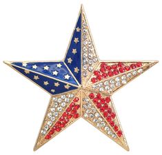 PRICES MAY VARY. USA FLAG STAR DESIGN - This US flag star encrusted with blue enamel,clear and red rhinestones..It set with gold tone metal alloy base.2-1/4" wide X 2-1/4" height. CLASSIC LOOK - The American flag never goes out of style.This brooch is not too big,it is a perfect little accessory to add to a blouse or lapel to show off a bit of patriotism. VERSATILE JEWELRY - Great statement piece,this pin is not necessarily limited to INDEPENDANCE DAY.It can be used with all kinds of outfits or Patriotic Jewelry, Independance Day, Necklace Packaging, Crystal Snowflakes, Versatile Jewelry, Paper Gift Box, Crystal Brooch, Red Rhinestone, Star Designs