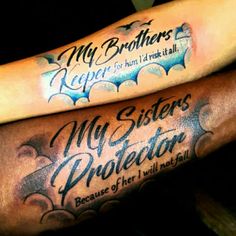 two people with tattoos on their arms that say, my brothers and sisters protectors