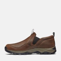 Convenient slip-on shoe that's also rugged, durable and made for rougher terrains. Waste Time, Timberland Shoes, Shoes Brown, Timberland Mens, Rubber Heels, Hiking Shoes, Leather Working, Recycled Plastic, On Shoes