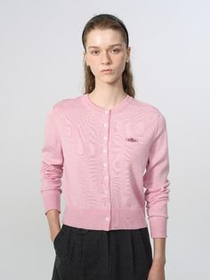 This is a minimal and modern cardigan by DEPOUND that is made out of high quality and sturdy material. With distinctive mood of the design and comfortable wear, you can style it for your casual daily outfit.- Logo embroidery detail- Ribbed neckline, cuffs, and hem- High quality wool 100% fabric Pink Crew Neck Cardigan For Layering, Classic Pink Cotton Outerwear, Classic Pink Winter Cardigan, Classic Fitted Pink Cardigan, Fitted Classic Pink Cardigan, Classic Pink Spring Cardigan, Classic Pink Sweater For Spring, Pink Casual Cardigan For Work, Casual Pink Cardigan For Work