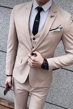 Beige Semi-formal Spring Suits, Beige Long Sleeve Semi-formal Suit, Tailored Beige Sets For Semi-formal Occasions, Tailored Beige Semi-formal Set, Tailored Beige Set For Semi-formal Occasions, Beige Notch Lapel Groom Suit Set, Beige Long Sleeve Semi-formal Set, Tailored Beige Blazer For Party, Beige Suits For Spring Formal Occasions