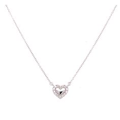 Sterling silver cubic zirconia heart necklace. Length of chain is 18 inches and has a spring clasp. Silver Heart Pendant Necklace With Brilliant Cut, Silver Heart-shaped Cubic Zirconia Diamond Necklace, Brilliant Cut Cubic Zirconia Heart Necklace, Silver Necklaces With Cubic Zirconia Heart Charm, Diamond White Heart-shaped Sterling Silver Necklace, White Gold Cubic Zirconia Open Heart Necklace, Open Heart White Gold Necklace With Cubic Zirconia, Valentine's Day White Gold Heart Necklace With Cubic Zirconia, Heart Cut Cubic Zirconia Necklace With Heart Charm