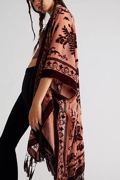 Nightbird Burnout Kimono | Free People Bohemian Style Kimono, Free People Flare Jeans, Free People Kimono, Free People Velvet, Sheer Kimono, Daisy Jones, Rose Pale, Cowl Neck Dress, Free People Denim