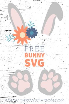 Cute split monogram bunny svg for Cricut. Gray ears and feet with floral accents on one ear. Free Easter Cricut Projects, Egg Carton Svg Free, Bunny Svg Free Cricut, Easter Png Free, Easter Cricut Crafts, Free Easter Svg Files For Cricut, Spring Svg Free, Easter Clipart Free, Easter Cricut Ideas