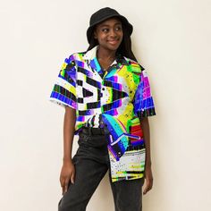 Psychedelic EDM Hawaiian Shirt Neon Pixel Art Button Down Shirt Geometric DJ Button up Shirt Rave Summer Festival Clothes - Etsy Slovakia Trendy Summer Shirt With Abstract Print, Multicolor Abstract Print Shirt For Beach, Multicolor Abstract Print Shirt For Vacation, Multicolor Abstract Print Vacation Shirt, Trendy Multicolor Short Sleeve Camp Shirt, Trendy Oversized Multicolor Blouse, Relaxed Fit Graphic Print Button-up Blouse, Oversized Multicolor Graphic Print Blouse, Multicolor Collared Hawaiian Shirt For Spring