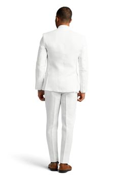 A slim white two button notch lapel suit. Notch Lapel Suit, Lace Up Shoes, Stretch Fabric, Lace Up, Fabric, How To Wear, White