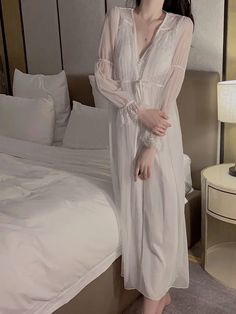 Silk Sleepwear Ensemble
Main fabric: 97.7% polyester fiber 2.3% spandex
Lining: 90% nylon, 10% spandex
Lace base fabric: 100% nylon
Water-soluble embroidery thread: 100% polyester fiber




Size/cm


Bust


Length


Waist


Fit weigh




M


79


110.5


72


40-55kg




L


83


110.5


76


50-60kg




XL


87


110.5


80


60-70kg








Robe Size/cm


Length


Bust


Shoulder


Fit weigh




One size/L


118


102


32


40-70kg





 	The above size is manually measured by “tiling-stretch Soluble Embroidery, Women Loungewear, Long Pajamas, Pajamas For Women, Silk Sleepwear, Spring Fashion Casual, Night Dress For Women, Elegant Home, Home Wear