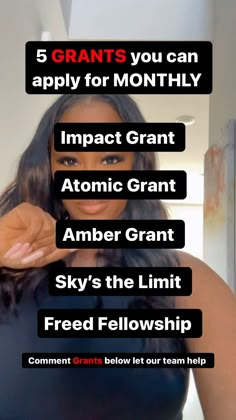 a woman with her hand on her hip and the words 5 grants you can apply for