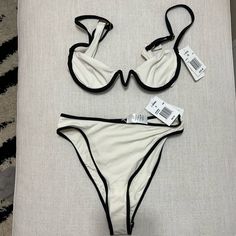 Never Been Worn New With Tags Xs Top S Bottom Trendy White Lined Swimwear, Chic White Triangle Top Swimwear, Chic White Swimwear With Bra-friendly Design, Mango Cream, Black Gold Chain, Swimming Activities, Pink Brown, Womens Swim, White Black