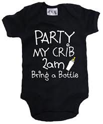 a black baby bodysuit that says party my crib is born bring a bottle