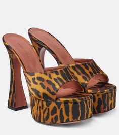 Dalida leopard-print satin platform mules in orange - Amina Muaddi | Mytheresa Amina Muaddi Heels, Amina Muaddi Shoes, Casual Ballet Flats, Club Luxury, Shoes Print, Platform Mules, Orange Shoes, Designer Pumps, Amina Muaddi