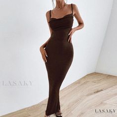 Lasaky - Dazzle in Elegance and Grace with our Sexy and Chic Backless High-Waisted Bodycon Dress with a Mermaid Hemline. Fitted Solid Color Bodycon Dress With Built-in Bra, Fitted Strapless Maxi Dress For Club, Fitted Brown Bodycon Dress With Spaghetti Straps, Brown Fitted Bodycon Dress With Spaghetti Straps, Flirty Fitted Maxi Dress With Spaghetti Straps, Fitted Brown Club Dress, Short Maxi Dress, Bodycon Maxi Dress, Backless Bodycon Dresses