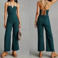 Nwot Anthropologie Maeve The Colette Green Strappy Wide Leg Jumpsuit Size 12, Adjustable Straps, Stretches, Lower Back Zipper And Hook Closure, 2 Back Pockets, Nwot. Pit To Pit: 16" Waist: 16" Top: 12" Outseam Hip Down: 40½" Inseam:29½" Leg Opening: 11" Strappy Jumpsuit, Halter Neck Jumpsuit, Linen Joggers, Tapered Joggers, Wrap Jumpsuit, Floral Print Pants, Cropped Wide Leg Pants, Green Jumpsuit, Cropped Jumpsuit