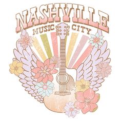 If you're looking for the hottest new trends, you're in the right place! Take your everyday style to the next level with this lovely new Distressed Nashville Music City Women's Relaxed Fit Graphic T-Shirt from Lost Gods! This tee features flowers, a guitar with wings, colorful retro stripes, and "Nashville Music City" printed in distressed retro style across the front. Make everything from workouts to running errands, or even just lounging around the house a little extra chic! There’s no end to Nashville Music City, Nashville City, Western Wallpaper, Music City Nashville, Nashville Music, City T Shirt, Sublimation Images, Western Wallpaper Iphone, City Woman