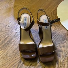 Super Cute, But Went With A Different Shoe For A Wedding And Missed The Return Window!! Brown Open Toe Sandals For Wedding, Brown Open Toe Heels For Wedding, Chic Brown Heels For Wedding, Brown High Heel Wedding Shoes, Brown High Heel Wedding Heels, Brown Heels, Steve Madden Shoes, Shoes Women Heels, Steve Madden