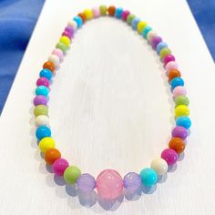 Spring Brights Girls Necklace - Stretch Necklace - Children’s Necklace - Beaded Necklace Multicolor Beaded Plastic Necklace, Cute Multicolor Plastic Necklaces, Plastic Round Beads Necklace For Gift, Fun Multicolor Plastic Necklace, Plastic Beaded Necklace With Round Beads, Playful Colorful Beads Necklaces For Birthday, Playful Colorful Beads Necklace For Birthday, Cute Multicolor Round Bead Necklaces, Playful Colorful Beaded Necklaces