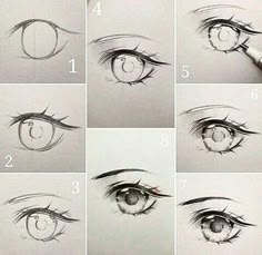 step by step instructions on how to draw an eye with the help of pencils