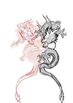 2 Dragons Tattoo Back, Double Headed Dragon Tattoo, Double Dragon Back Tattoo, Black And Red Dragon Tattoo, Two Dragons Tattoo, Red Dragon Back Tattoo, Japanese Dragon Tattoo Designs