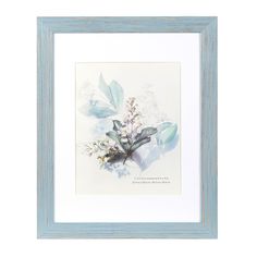 a blue frame with flowers and leaves on it