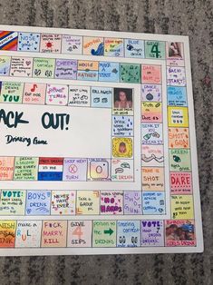 a board game with words and pictures on it that says, back out drinking game