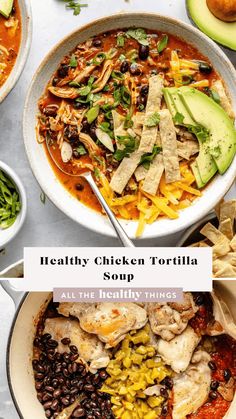 the healthy chicken tortilla soup is ready to be eaten