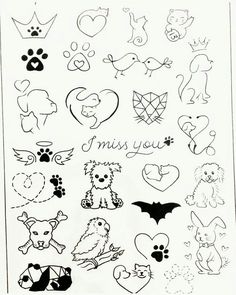 a sheet of black and white paper with lots of different designs on it, including hearts,