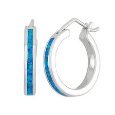 Featuring stunning lab-created blue opal inlays, these hoop earrings offer eye-catching style. Comes in a gift box. EARRING DETAILS Length: .78 in. Backings: click-it Metal: rhodium-plated sterling silver STONE DETAILS Stone type: lab-created blue opal Setting: inlay  Size: One Size. Gender: female. Age Group: adult. Rose Tone, Sterling Silver Hoop Earrings, Bride Jewellery, Sterling Silver Hoops, Online Earrings, Pink Opal, Blue Earrings, Jewelry Earrings Hoops, Silver Hoops