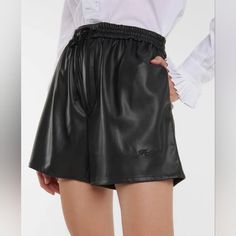 Nwt Philosophy Di Lorenzo Serafini Faux Leather Drawstring Shorts Elegant Short Leather Bottoms, Luxury Bottoms For Night Out, Elegant Faux Leather Shorts, Elegant Leather Shorts, Chic Short Leather Pants For Night Out, Chic Black Short Leather Pants, Chic Black Leather Pants Short Length, Chic Black Short Length Leather Pants, Chic Leather Shorts