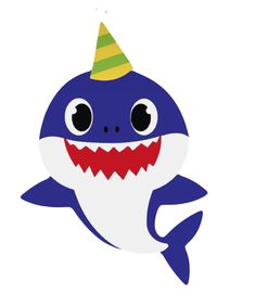 a cartoon shark with a party hat on