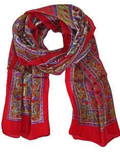 These authentic 100% pure Heritage Traditional silk scarves can be wrapped in endless ways to brighten up your outfit. These colourful silk scarves have beautiful floral and paisley patterns. These pure silk scarves can be worn throughout the year. Treat yourself or make your loved ones feel special with this gorgeous silk scarf. PLEASE NOTE: Silk is a beautiful natural fibre, and this scarf is hand-made and handwoven by artisans and, therefore, there may be some characterful variations and slight imperfections. These tiny variations/imperfections are part of the intrinsic charm of the scarf and should in no way detract from the beauty of the scarf when worn. Material: 100% silk, which we have chosen as it's sustainable, renewable, and biodegradable making it an environmentally friendly fi Red Silk Pashmina Shawl, Red Silk Bohemian Pashmina Shawl, Head Silk Scarf, Silk Stoles, Pure Silk Scarf, Stole Scarf, Natural Fibre, Feel Special, Women Vintage