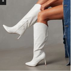 Vici Collection / Shu Shop Zelda White Croc Heeled Western Boot -Pointed/Almond Toe -Size 8.5 -3.85" Stiletto Heel -White Faux Leather, Croc Embossed -Side Pulls -Western Details -Wide Calf Opening, 16" Circumference -20" Shaft Down Back Including Heel. Sides Of Boot Dip A Little Lower At Top Of Shaft. -New & Never Worn, But No Longer Have The Original Box Tags: Cowgirl, Cowboy, Goth Western, Festival, Nordstrom, Zara Stiletto Knee High Boots, Croc Heels, Lace Up Heel Boots, Cheetah Print Heels, Black Thigh High Boots, Fashion Cowboy Boots, Early Fall Outfits, Black High Boots, Faux Suede Boots