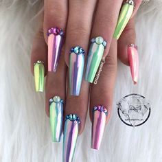 Rainbow Chrome Nails, Pastel Chrome Nails, Rainbow Chrome, Chrome Nail, Nice Nails, Glam Nails, Get Nails, Rainbow Nails, Fabulous Nails