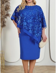 Women's Plus Size Curve Party Dress Lace Dress Cocktail Dress Midi Dress Pink Blue Half Sleeve Floral Lace Summer Spring Fall Crew Neck Fashion Birthday Wedding Guest Vacation Blue Spring Banquet Dress, Blue Lace Dress For Banquet, Elegant Light Blue Dress For Banquet, Blue Summer Party Dress, Light Blue Knee-length Dress For Banquets, Blue Knee-length Wedding Mini Dress, Blue Knee-length Mini Dress For Wedding, Blue Dress For Wedding Party Season, Elegant Light Blue Dresses For Party Season