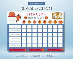 a reward chart with basketballs on it and numbers in the bottom right hand corner