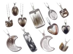 nine pendants with different shapes and colors