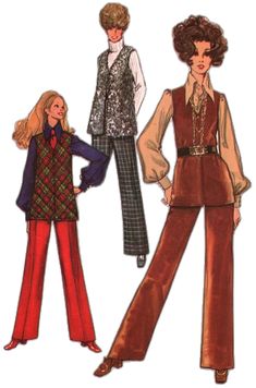 70s Sewing Patterns, Patron Vintage, Vest And Pants, 60s And 70s Fashion, 70s Outfits, Simplicity Sewing, Couture Vintage, Fashion Sewing Pattern, Simplicity Sewing Patterns